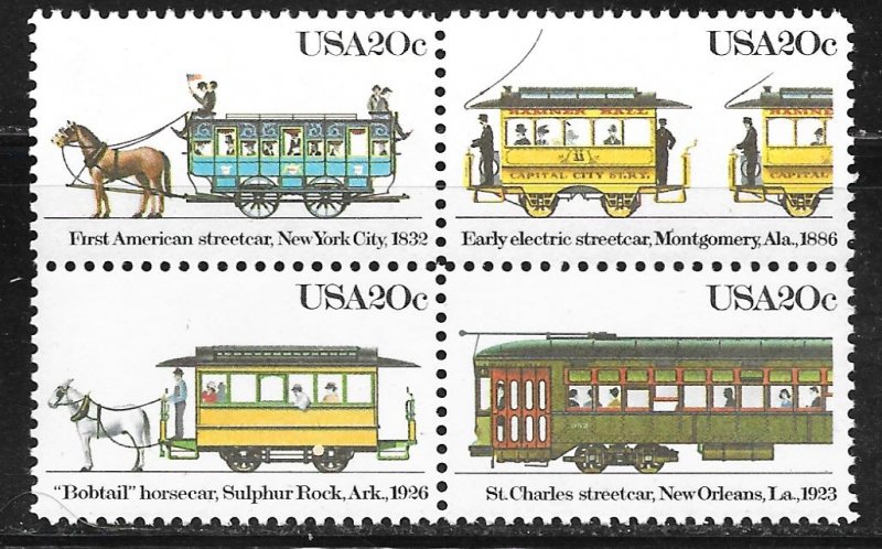 USA 2059-2062: 20c Streetcars, setenant block, Mint, NH