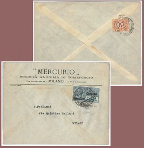 64182 -  REGNO - STORIA POSTALE : POSTA PNEUMATICA #7  su BUSTA TASSATA 1922