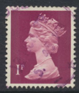 GB  Machin 1p X844 2 Phosphor bands  Used  SC#  MH23  see scan and details