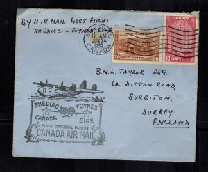 1939 Shediac Canada to England FFC airmail First Flight Cover