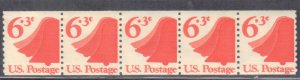 USA SCOTT #1518    LIBERTY BELL STRIP OF 5 COIL  1973-74   6.3c SEE SCAN