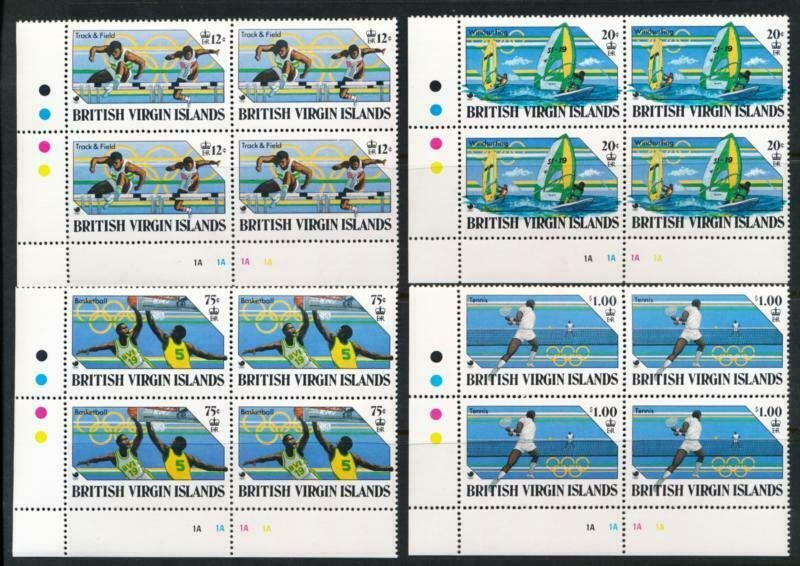 VIRGIN ISLANDS 608-611 MINT NH PLATE BLOCKS OF 4 TENNIS OLYMPICS