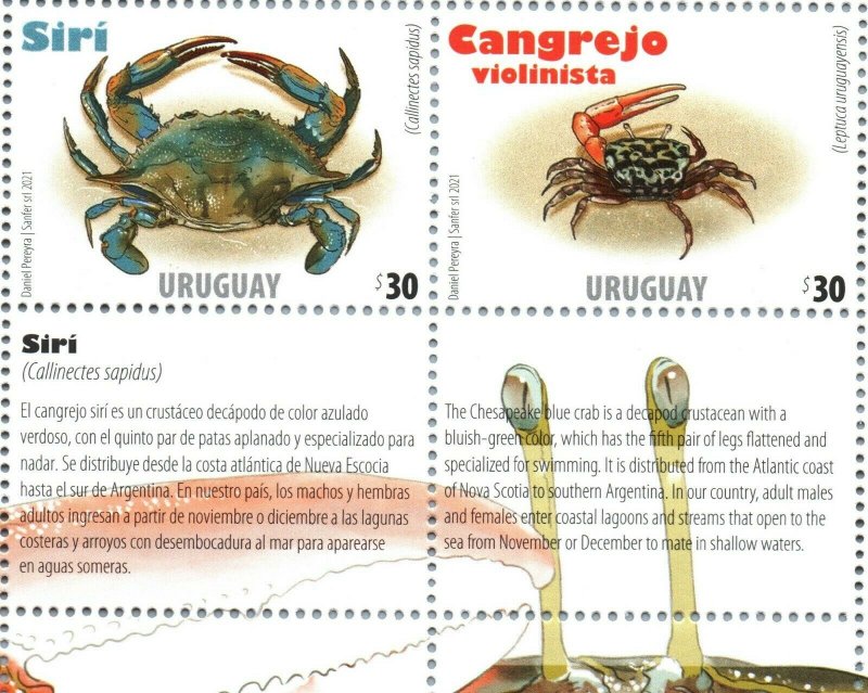 Spring issue Crabs Crayfish crustaceans marine life URUGUAY 2021 MNH stamp w/tab 