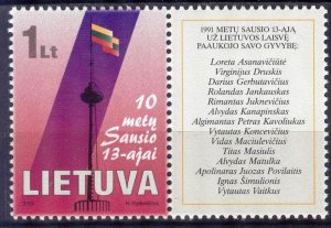 Lithuania 2001 Storming of TV station 10th Anniv. with label Sc.685 MNH