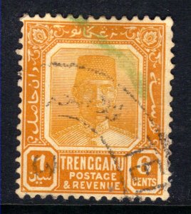 Trengganu Malaya 1921 - 41 KGV 6ct Orange Sultan Suleiman used SG 33a ( D157 )