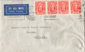 Rhodesia 1d KGV (4) 1936 Salisbury, S. Rhodesia Airmail to Dundee, Scotland. ...