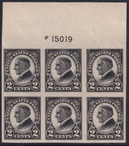 Sc# 611 U.S. 1923 Warren Harding 2¢ imperf plate block 15019 MNH CV $130.00