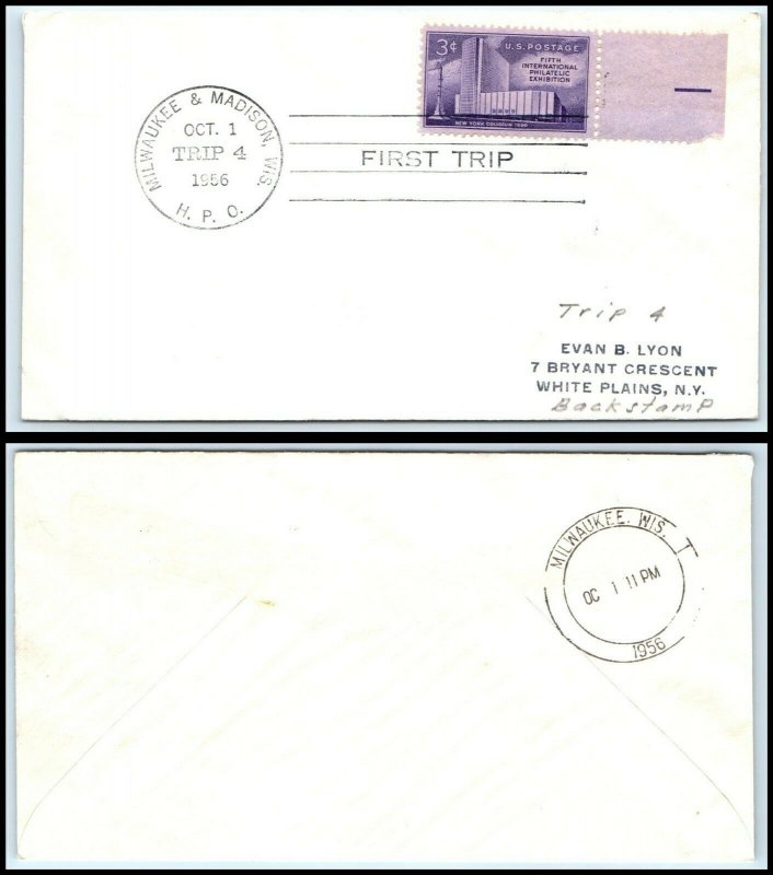 1956 US Cover - HPO Milwaukee & Madison, Wisconsin Trip 4 to White Plains, NY B7 