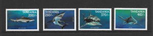 FISH - TANZANIA #1881-4 SHARKS MNH