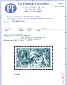 Great Britain #181 VF Mint **With Certificate**