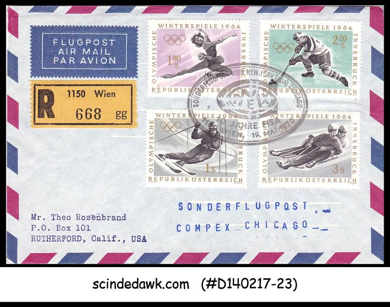 AUSTRIA - 1970 REGISTERED envelope to U.S.A. with WINTER OLYMPIC stamps