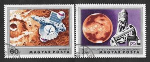 1974 HUNGARY SPACE CUT SERIES, MARS EXPLORATION, 2 USED STAMPS