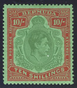 Bermuda 1951 KGVI 10s green & vermilion/green (p13-O) superb MNH. SG 119e.