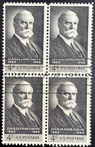 US #1195 Used F/VF Block of 4 w/FD Cancel - 4c Charles Evans Hughes 1962 [BB277]