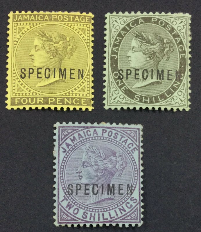 MOMEN: JAMAICA SG #49s,54s,56s SPECIMEN 1905-1910 MINT OG H £160 LOT #60935