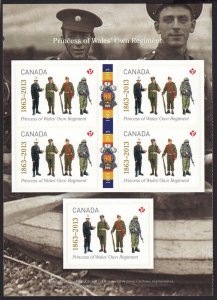 MILITARY UNIFORM = REGIMENT = FRONT Booklet Page of 5 sts Canada 2013 #2635 MNH