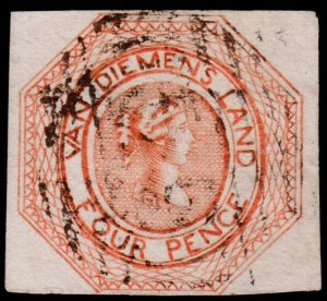 Tasmania Scott 2 (1853) Used F-VF, CV $550.00 M