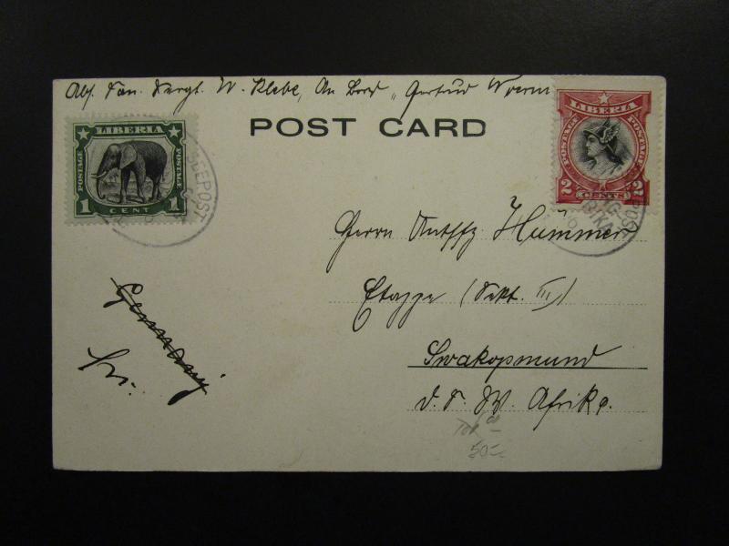 Liberia 1906 Postcard w/ Hamburg West Afrika Paquebot CDS - Z6277