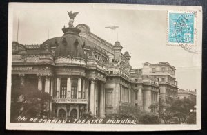 1932 Brazil RPPC Postcard Cover DOX Dornier Seaplane Over Municipal Theater