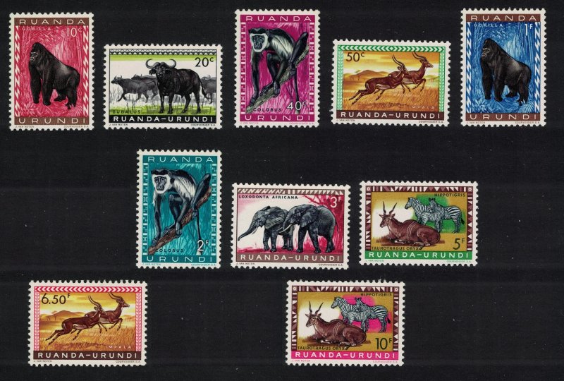 Ruanda-Urundi Wild Animals Gorilla Elephant Impala Zebras Eland 10v SG#203=214