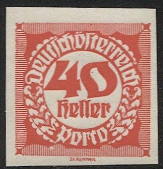 AUSTRIA 1921  40h  Imperf Postage Due Sc J99, Mint NH VF