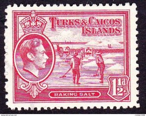 TURKS & CAICOS ISLANDS 1938 KGVI 1½d Scarlet SG197 FU