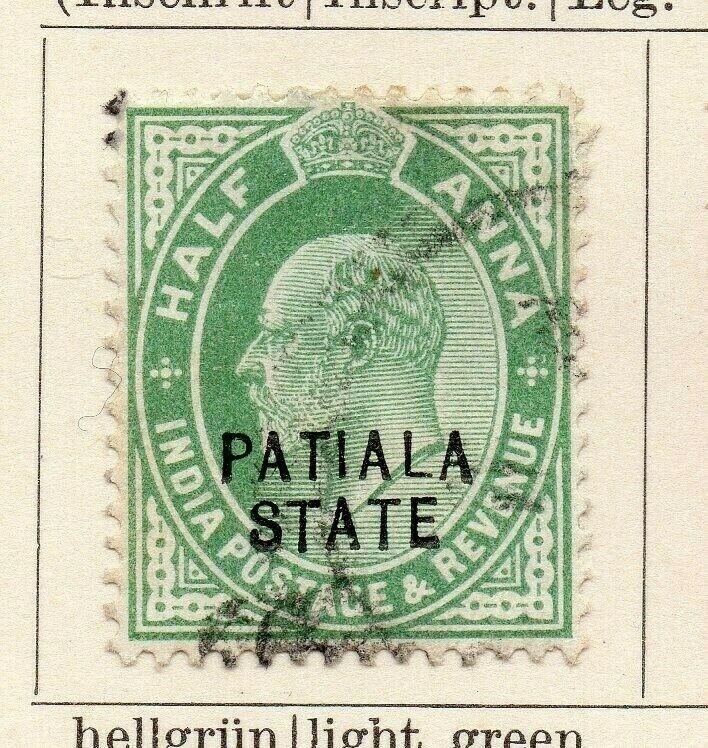 Patiala 1907 Early Issue Fine Used 1/2a. Optd 320092