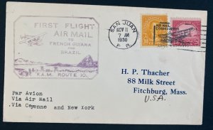 1930 San Juan Puerto Rico first flight Airmail  Cover To Fitchburg MA Usa