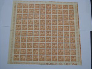 Italy Fiscal Revenue Stamp Sheet of 100 Lira 2.40 Social Security Insurance