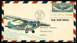 US Stamps # C24 Hard Painted Scarce FDC 