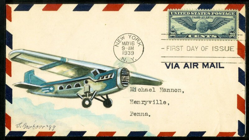 US Stamps # C24 Hard Painted Scarce FDC 