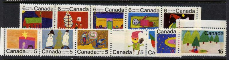 Canada 523ap,528ap,529p-30p MNH Christmas, Children's Art (strip is folded)
