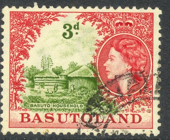 BASUTOLAND 1954 QE2 3d BASUTO HOUSEHOLD Pictorial Sc 49 VFU