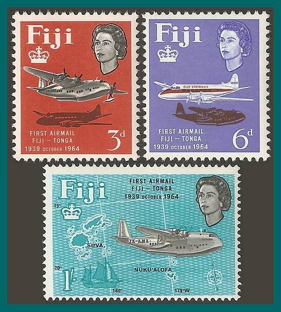 Fiji 1964 Airmail Service, MLH #208-210,SG338-SG340