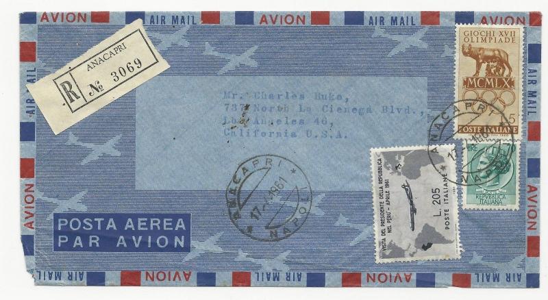 Italy Scott #834 Tied on Aerogram Registered Cover 1961