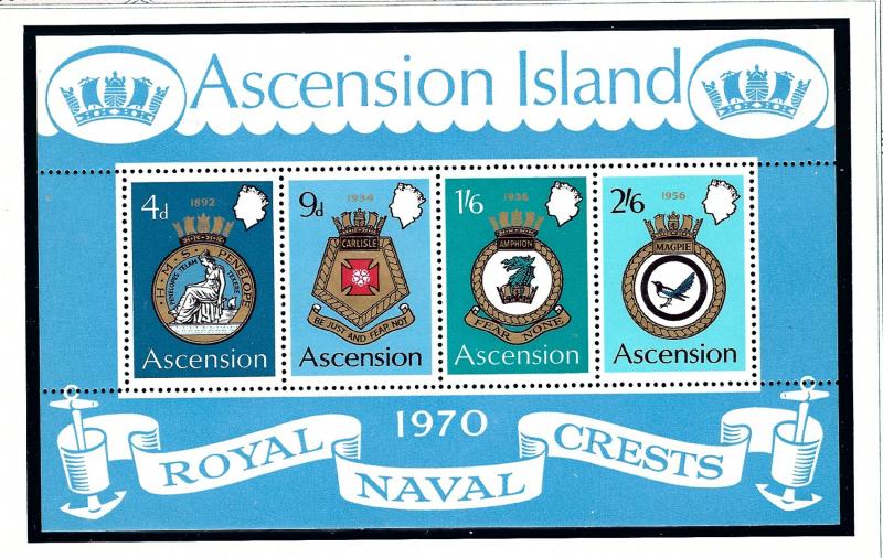 Ascension Is 137a MNH 1970 Royal Naval Crests S/S