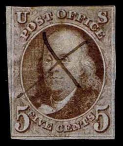 US.#1A  .05c USED REGULAR ISSUE - DARK BROWN VARIETY - F/VF - $625.00 (ESP#7329)