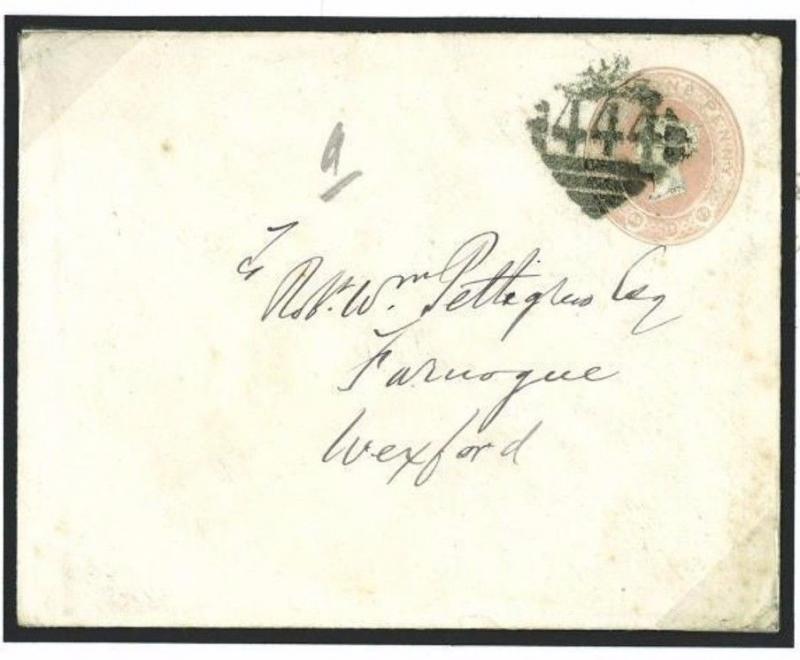 J60d 1878 GB IRELAND 1d Pink Stationery Warrenpoint (Co. Down) '444' Numeral W
