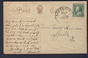 POSTAL HISTORY USA - 1910 Saltsburg PA - CDS to Appollo PA