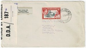 Pitcairn Island 1945 cover to Australia, censored in New Zealand