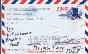 1970, San Antonio, TX to Adelaide, Australia Fwd Brighton, See Remark (37423)