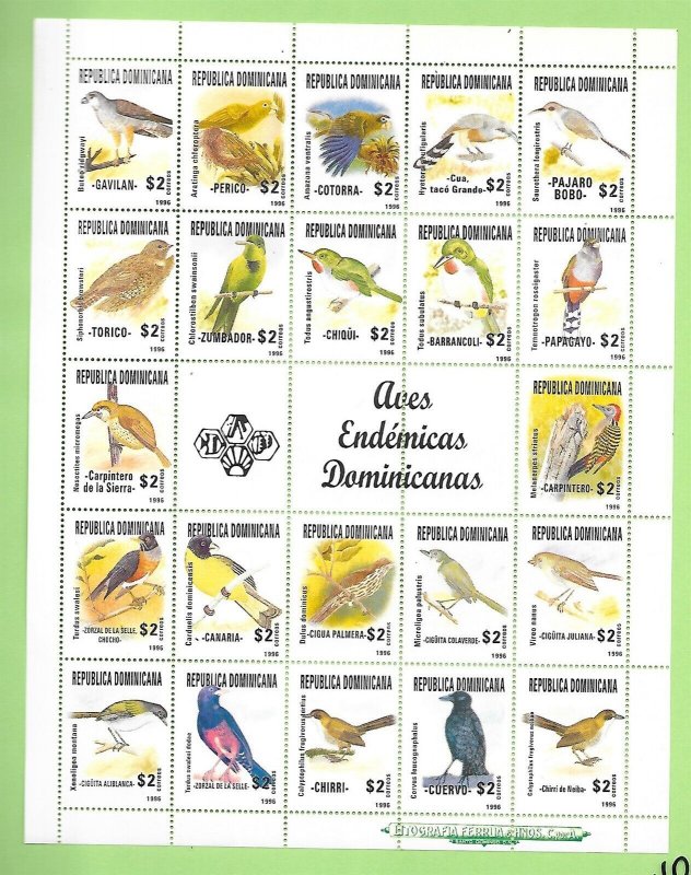 DOMINICAN REP. Sc 1240 NH MINISHEET OF 1996 - BIRDS 
