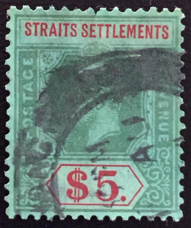 Malaya  Straits Settlements 1926 KGV $5 Used MSCA Die II SG240a M1762