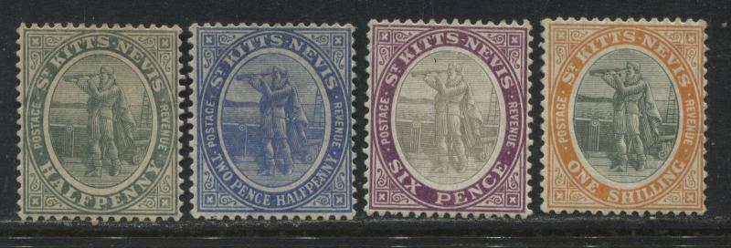 St. Kitts Nevis 1905-16 4 definitives to 1/ mint o.g.