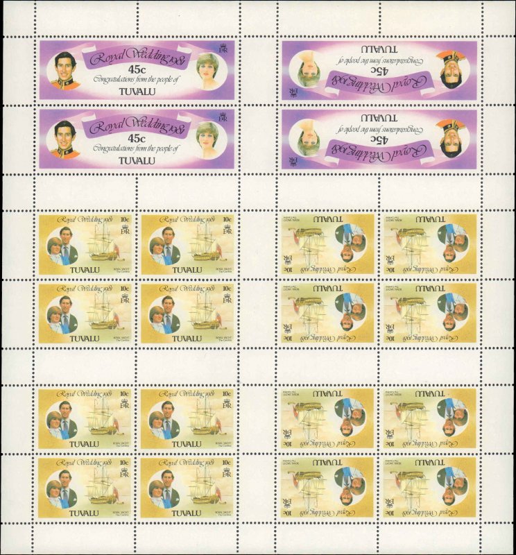 Tuvalu #157a, 160a, Complete  Set, Booklet Sheetlet, 1981, Royalty, Never Hinged