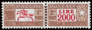 Postal parcels Lire 2,000 stars II ° in the 25 ° RH position