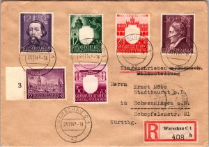 1943 Warsaw General Government GG Germany Registered Mail Cover to Schwenningen