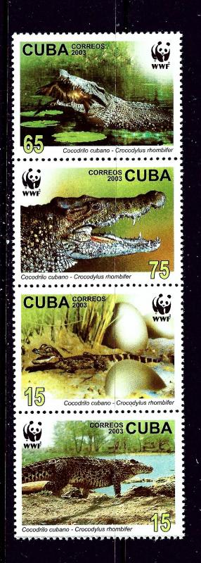 Cuba 4342-45 MNH 2003 Crocodiles strip of 4 (been folded)