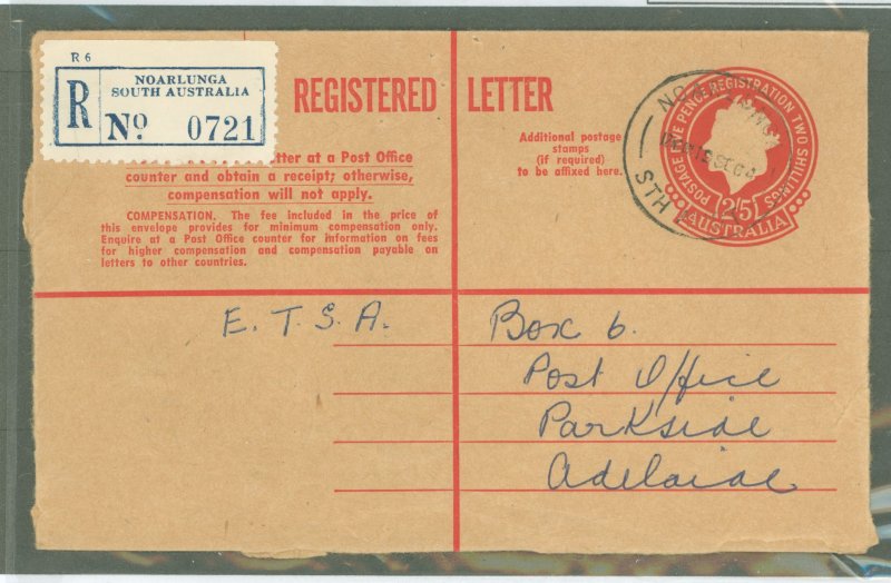 Australia   1964 2/5d registered envelope; used from Noarlunga, S.A.
