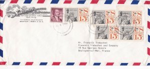 U.S. N.P.C. Seattle AirMail 1963 Multiple Stamps & Cancels Cover to France 44639